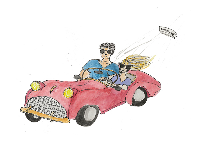 bob est un instructeur de conduite. il m'emmène dans une toute petite voiture