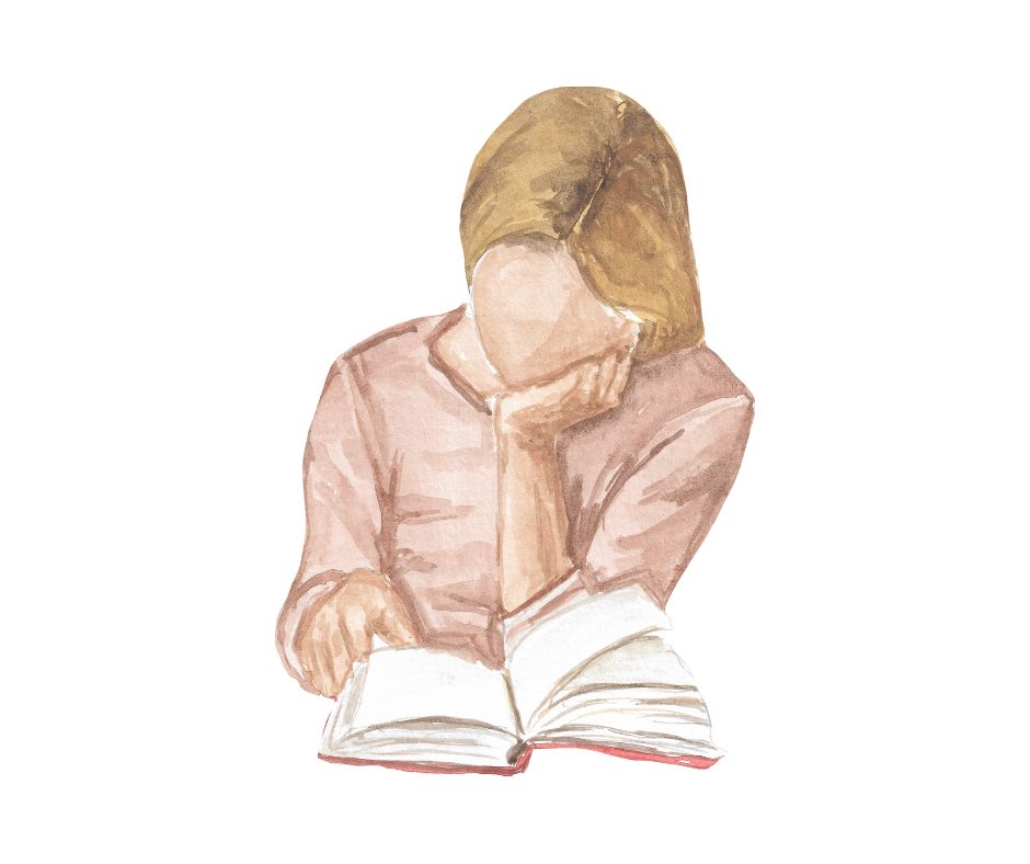 femme qui lit un livre, dessin aquarelle